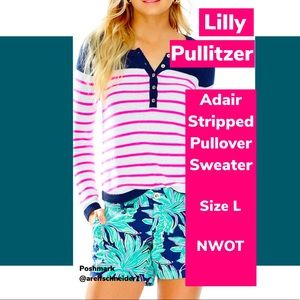 🥰 NWOT Lilly Pulitzer Adair Pullover Sweater in Beach Getaway Stripe Size L 😍